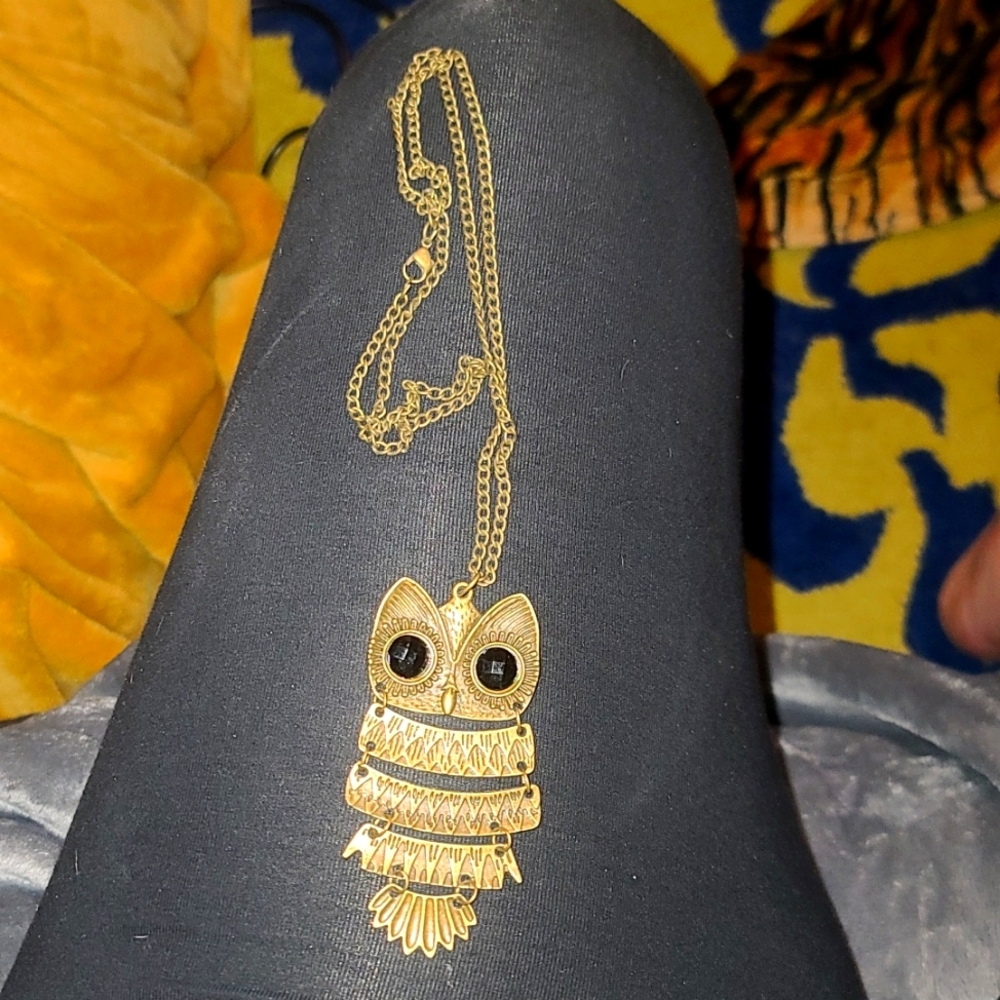 Long brass owl necklace